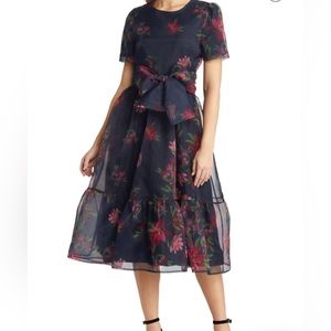 Short Sleeve Organza Flared Dress - Ruby Blooms